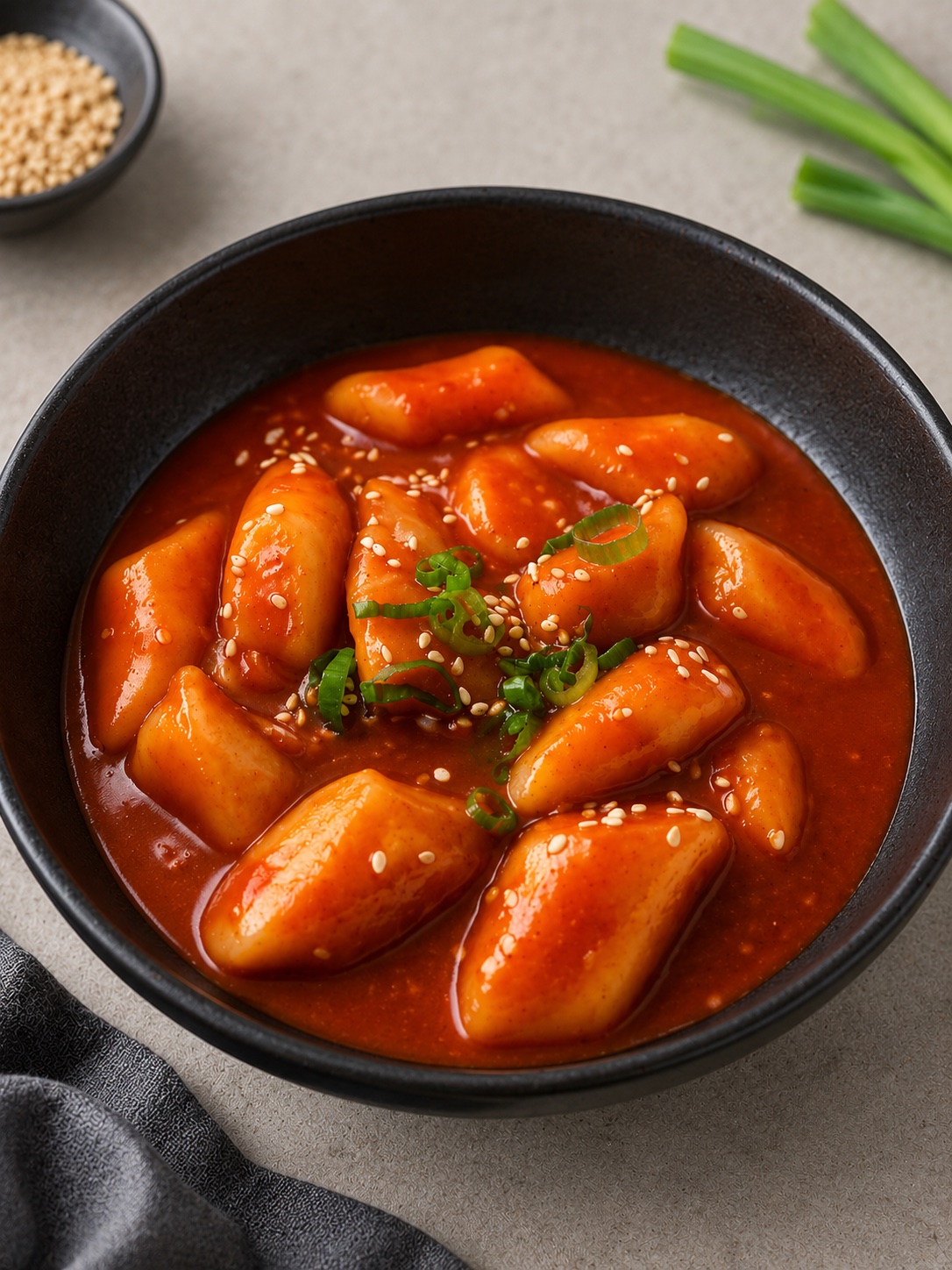 Tteok-bokki — spicy rice cakes in gochujang sauce